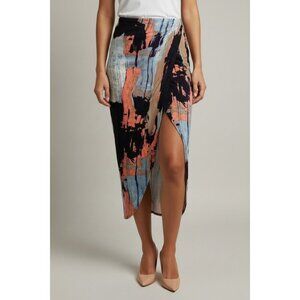 Abstract Print Midi Skirt With Overlap Hem Detail Mossimo Size M Multicolor Stre